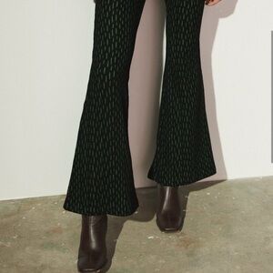 Zara Black Boot-Cut Flare Pants with Green Pinstripe